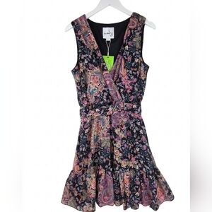 SAM EDELMAN NWT Dark Paisley A Line Mini Dress Chiffon Tiered Ruffle Boho 8